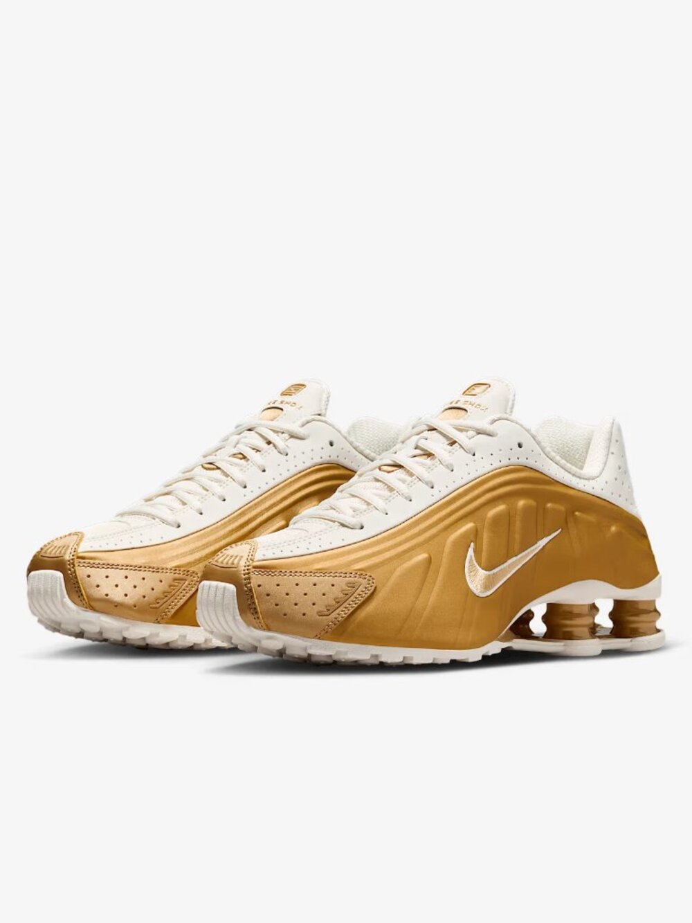 NEW! Nike Shox R4 Metallic Gold White Sneakers
